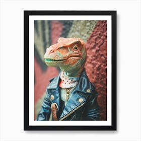 Punky Dinosaur In A Leather Jacket 4 Art Print