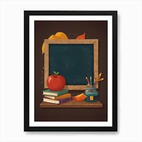 Chalkboard With Books And Apple Art Print