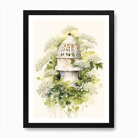 Beehive With Queen Anne’S Lace Watercolour Illustration 1 Art Print