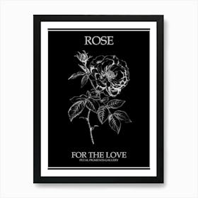 Black And White Rose Line Drawing 4 Poster Inverted Art Print