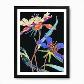 Neon Flowers On Black Scabiosa 2 Art Print