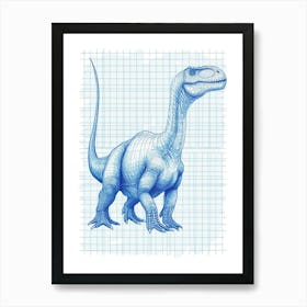 Iguanodon Dinosaur Blue Print Sketch 1 Art Print