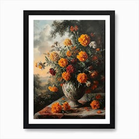 Baroque Floral Still Life Marigold 1 Art Print