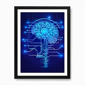 Abstract Illustration Featuring A Cyborg Head With A Cybernetic Brain Resembling An Intricate Circui (4) Art Print