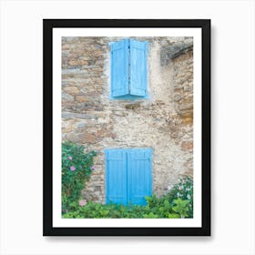 Vintage blue shutters in a village in the French pyrenees - street and travel photography by Christa Stroo Photography Art Print