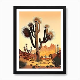 Joshua Trees In Mojave Desert Retro Illustration (2) Art Print