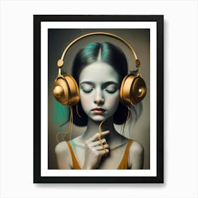 Gold Headphones Póster