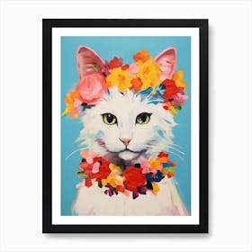 Turkish Angora Cat With A Flower Crown Painting Matisse Style 3 Art Print