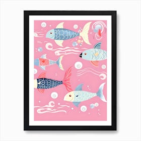 Koi Fish  Floating In Pink Sea | Print Art Print