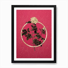 Gold Pink Rosebush Glitter Ring Botanical Art on Viva Magenta n.0241 Art Print