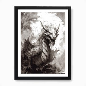 Dragon Inked Black And White 2 Art Print