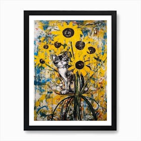 Sunflower With A Cat 1 Abstract Expressionism  Art Print