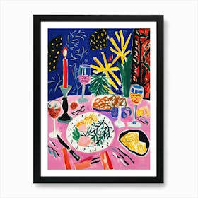 Christmas Dinner Party Painting In The Style Of Matisse Holidays Art Print