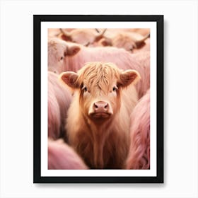 Pink Portrait Of Highland Cow Realistic Photography Style 1 Art Print