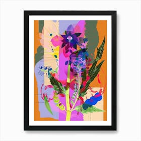 Larkspur 1 Neon Flower Collage Art Print