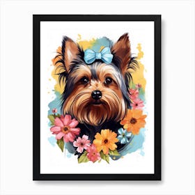 Yorkshire Terrier Portrait With A Flower Crown, Matisse Painting Style 1 Art Print