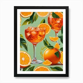 Aperol Spritz Pattern Cocktail Oranges Kitchen Art Art Print (2) Art Print