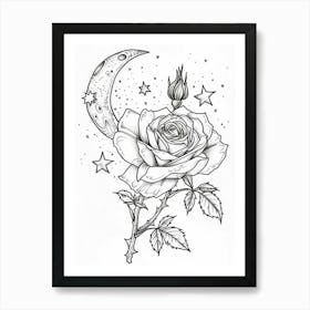 Rose With A Moon Line Drawing 3 Art Print