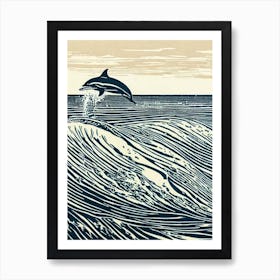 Bottlenose Dolphin Linocut Art Print