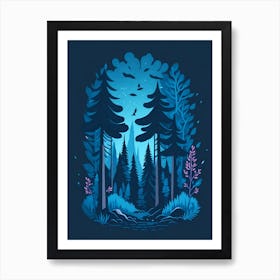 A Fantasy Forest At Night In Blue Theme 95 Art Print