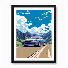 A Subaru Impreza In The Route Des Grandes Alpes Illustration 3 Art Print