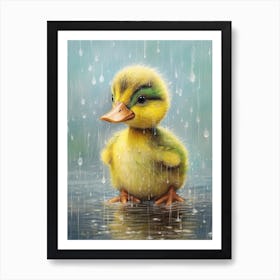 Cute Duckling In The Rain 1 Art Print