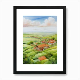 Green plains, distant hills, country houses,renewal and hope,life,spring acrylic colors.50 Art Print