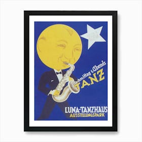 Moon Playing Saxophone Vintage Music Poster Art Print