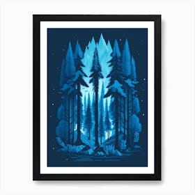 A Fantasy Forest At Night In Blue Theme 29 Art Print