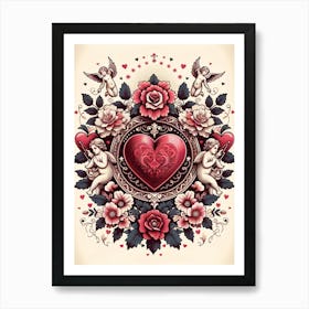 Love, roses, cupids Art Print