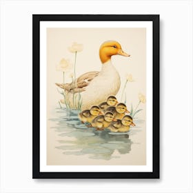 Group Of Ducklings Japanese Woodblock Style 1 Art Print