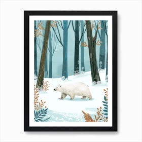 Polar Bear Walking Through A Snow Covered Forest Storybook Illustration 1 Art Print