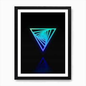 Neon Blue and Green Abstract Geometric Glyph on Black n.0025 Art Print