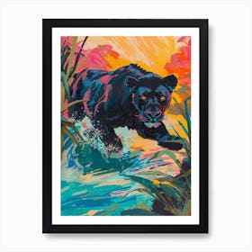 Black Lion Crossing A River Fauvist Painting 1 Art Print