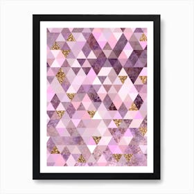 Abstract Triangle Geometric Pattern in Pink and Glitter Gold n.0004 Art Print