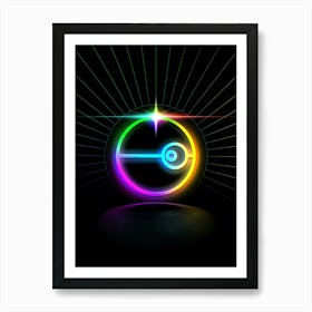 Neon Geometric Glyph in Candy Blue and Pink with Rainbow Sparkle on Black n.0319 Art Print