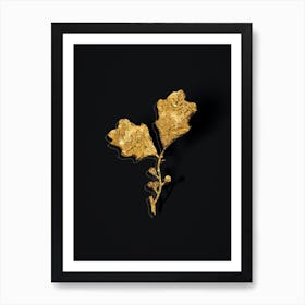 Vintage Bear Oak Leaves Botanical in Gold on Black n.0472 Art Print