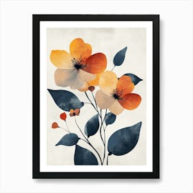 Orange And Blue Flowers Art Print