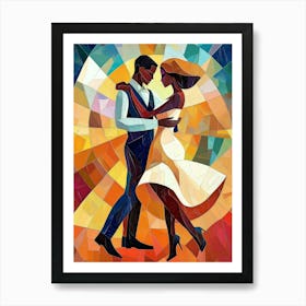 Latin American Hispanic Male And Female Couple Dancing The Ballroom Calypso Dance Shown In An Abstract Cubist Style Art Print