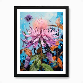 Surreal Florals Bee Balm 3 Flower Painting Art Print