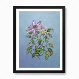 Vintage Violet Clematis Flower Botanical Art on Summer Song Blue n.0780 Art Print