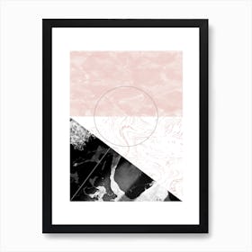 Rectangle Pink & Black Marble Abstract Art Print