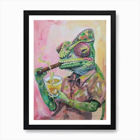 Animal Party: Crumpled Cute Critters with Cocktails and Cigars Chamelon Art Print