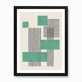 Square Lines Modern Graphic Abstract Geometric Composition - Green Art Print