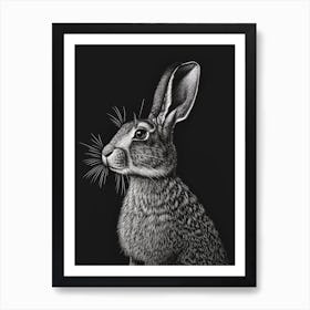 English Silver Blockprint Rabbit Illustration 4 Art Print