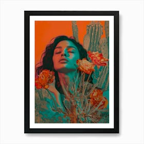 Cactus woman flower portrait Art Print