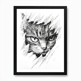 Angry Cat Watching from Wall Hole 16 Art Print