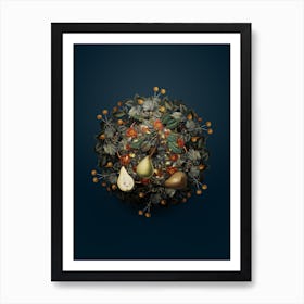 Vintage Pear Fruit Wreath on Teal Blue 1 Art Print