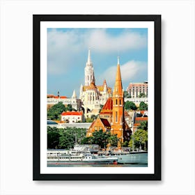 Budapest Skyline With Fishermen S Bastion On A Sunny Summer Day Art Print