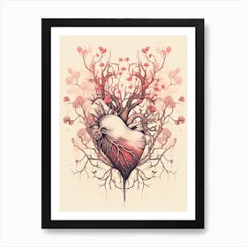 Blush Pink Floral Tree Heart Vintage  4 Art Print